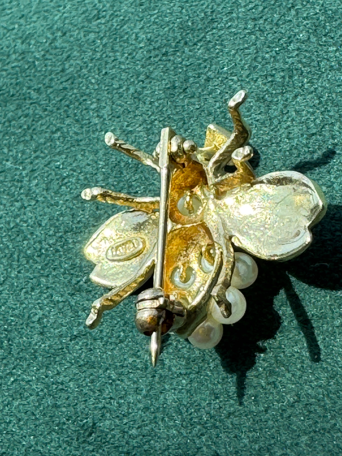 Estate Vintage 14K Gold Seed Pearl Bee Brooch A Honeybee That Never Has To Work For The Compliments