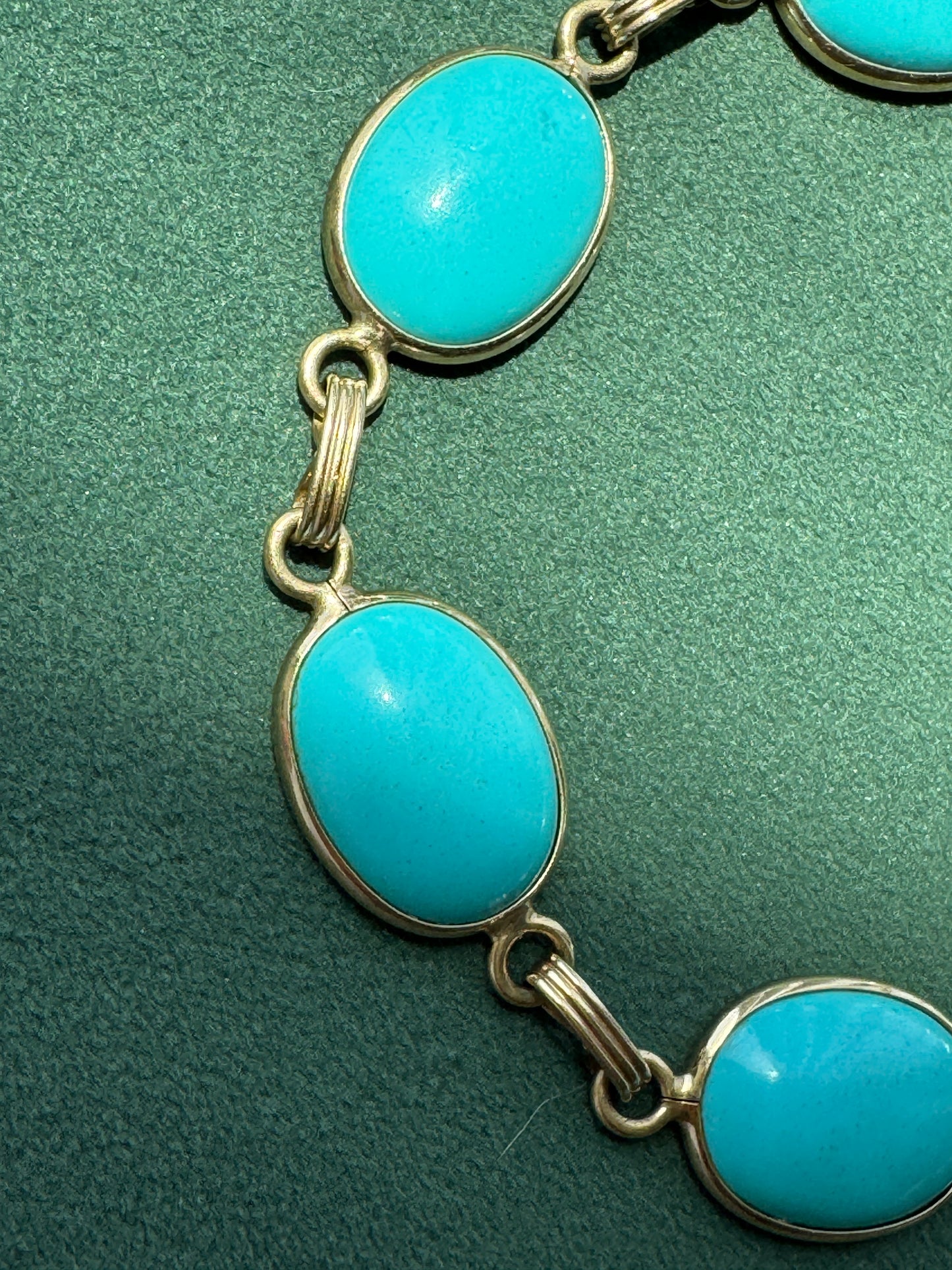 Estate Vintage 14K Gold Turquoise Cabochon Link Bracelet Six Stones That Do Not Do Subtle
