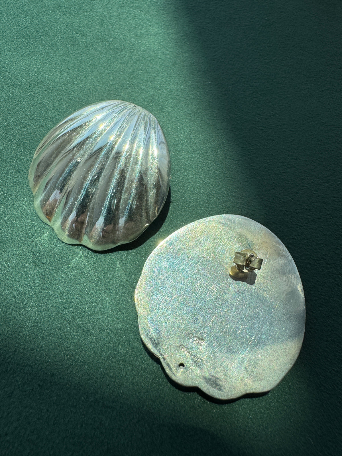 Estate Vintage Sterling Silver Scallop Shell Earrings Big Beach Energy Without the Weight