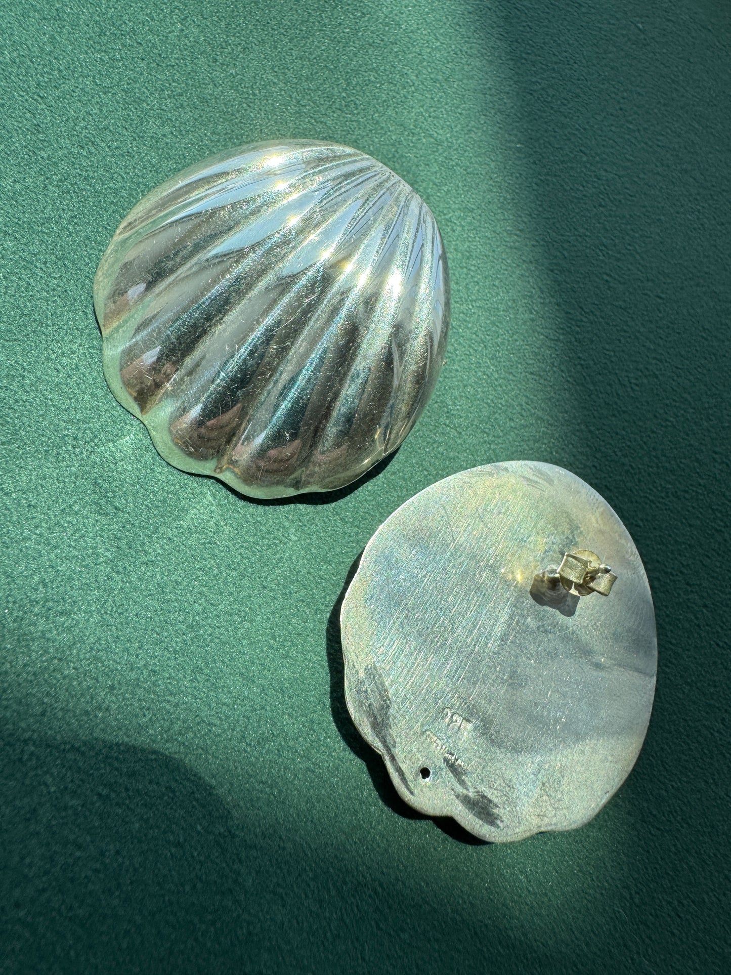 Estate Vintage Sterling Silver Scallop Shell Earrings Big Beach Energy Without the Weight