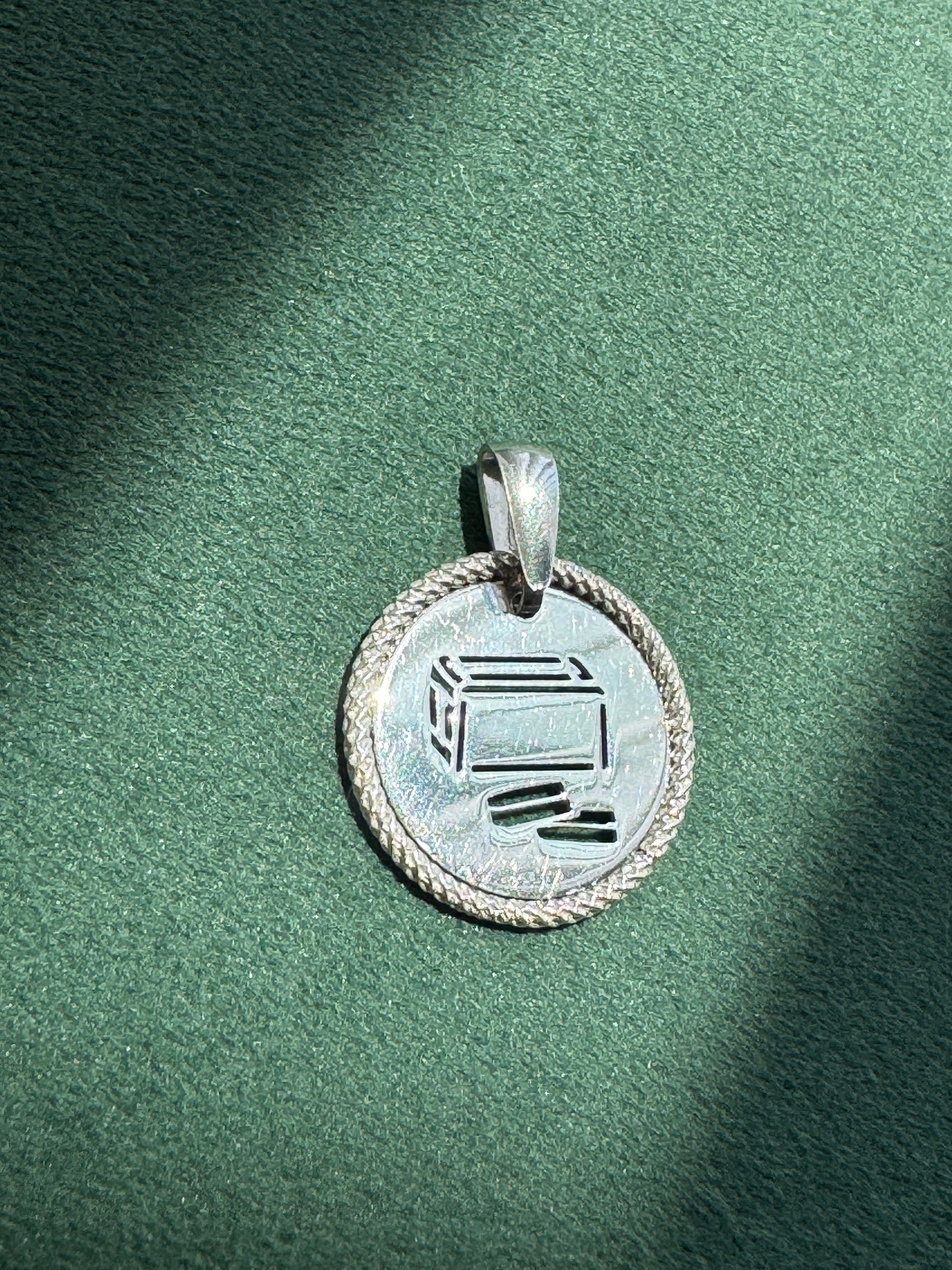 Estate Vintage Italy Sterling Silver Tzedakah Box Judaica Charm Pendant Rare Minimalist Design
