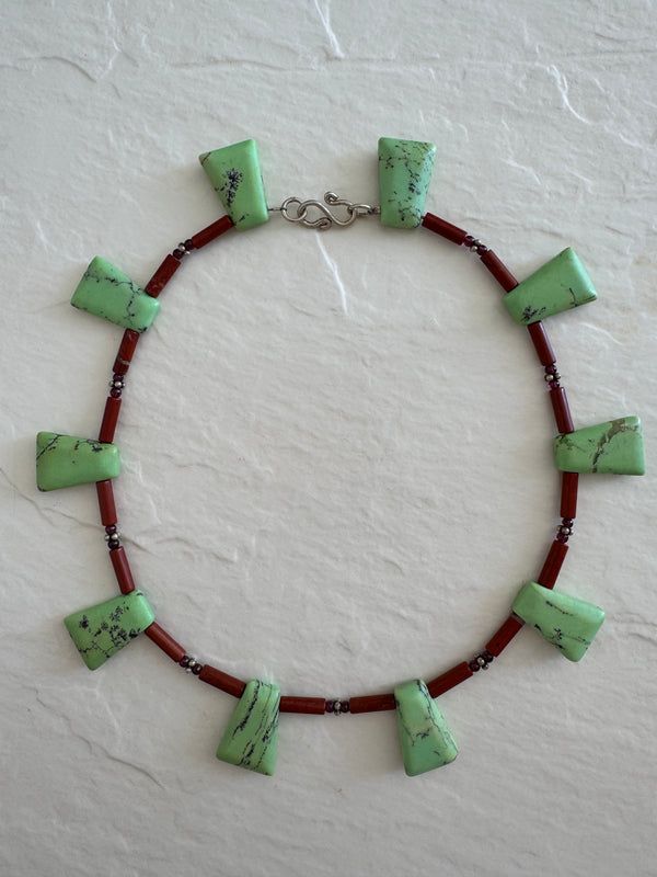 Vintage green aventurine garnet agate sterling silver beaded necklace with black matrix patterns and S-hook clasp from 1970s-80s
Shopify Tags:
vintage aventurine necklace, green aventurine jewelry, garnet necklace, vintage gemstone necklace, sterling silver necklace, 1970s jewelry, 1980s jewelry, bohemian necklace, New Age jewelry, metaphysical jewelry, crystal healing jewelry, vintage boho necklace, estate jewelry, vintage beaded necklace, aventurine garnet necklace, vintage stone necklace, hippie jewelry,