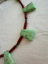 Vintage green aventurine garnet agate sterling silver beaded necklace with black matrix patterns and S-hook clasp from 1970s-80s
Shopify Tags:
vintage aventurine necklace, green aventurine jewelry, garnet necklace, vintage gemstone necklace, sterling silver necklace, 1970s jewelry, 1980s jewelry, bohemian necklace, New Age jewelry, metaphysical jewelry, crystal healing jewelry, vintage boho necklace, estate jewelry, vintage beaded necklace, aventurine garnet necklace, vintage stone necklace, hippie jewelry,