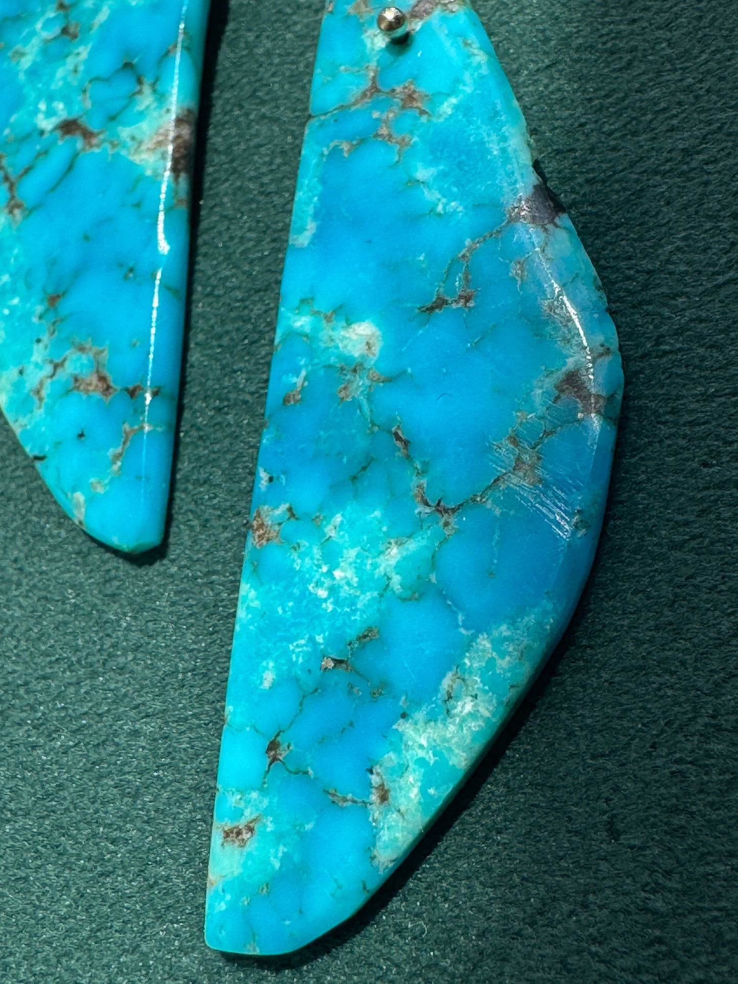 Estate Vintage 14K Gold Genuine Kingman Turquoise Modernist Slab Earrings Wearable Sculpture