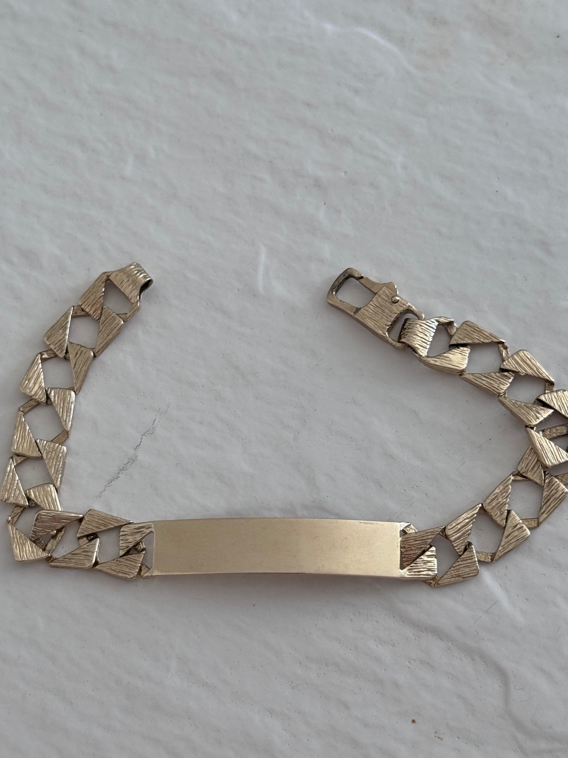 Estate 1970s 9ct yellow gold bark textured identity bracelet