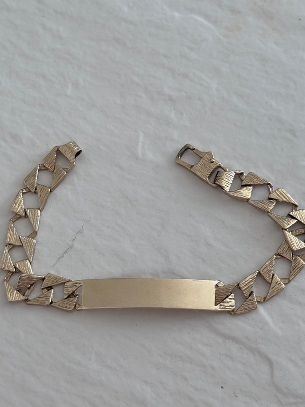 Estate 1970s 9ct yellow gold bark textured identity bracelet