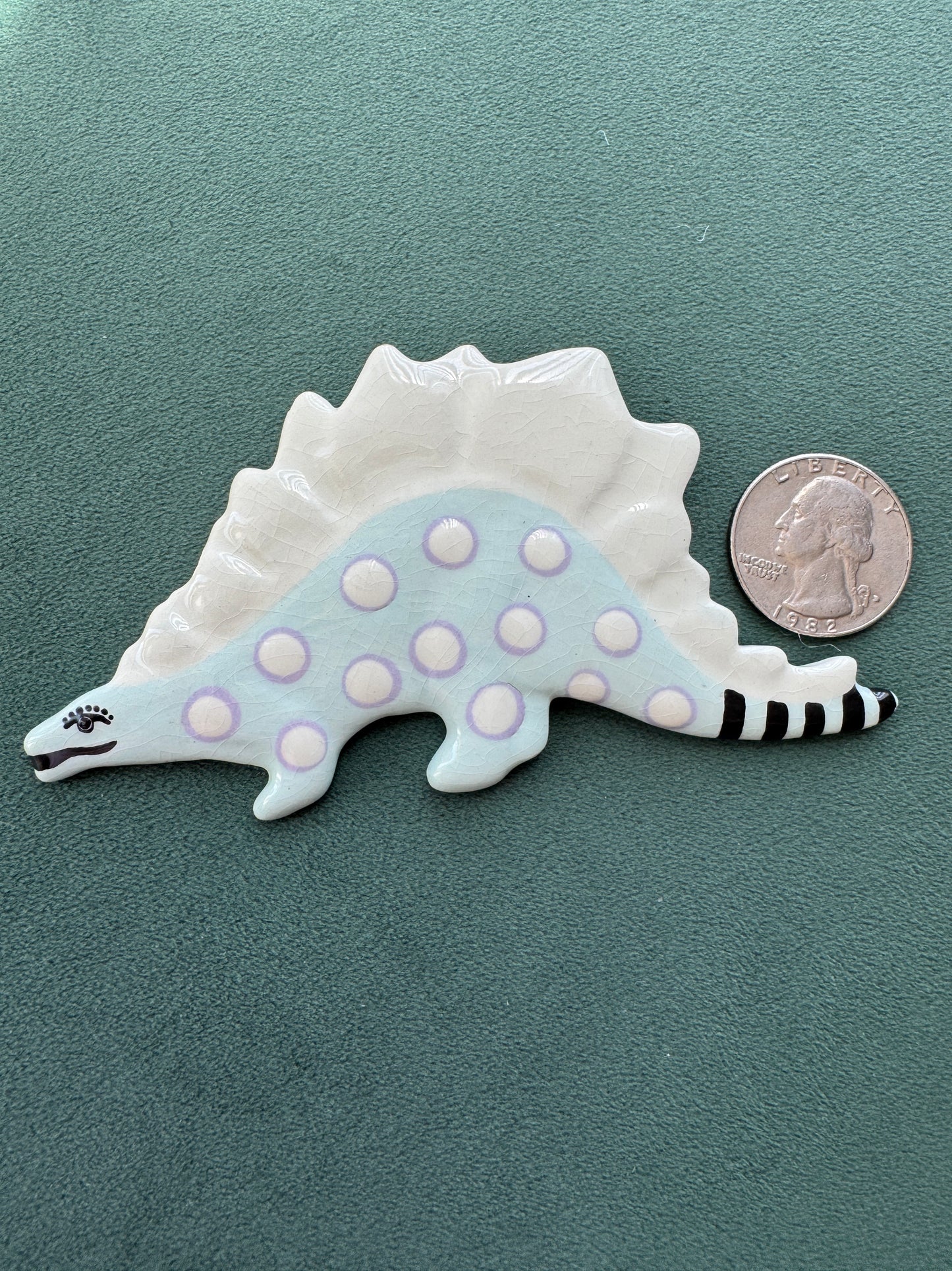 Vintage Ruby Z Ceramic Stegosaurus Brooch Signed Candace Loheed Large Dinosaur Pin