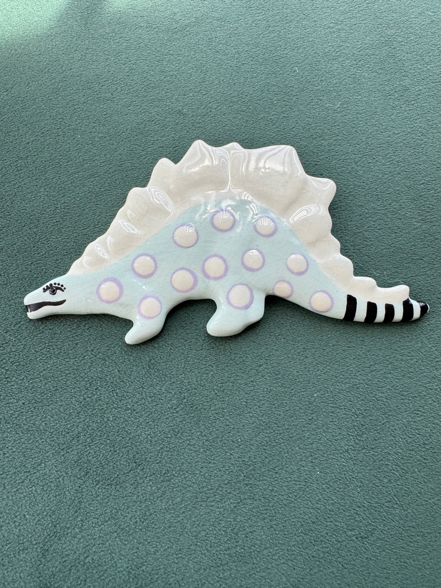 Vintage Ruby Z Ceramic Stegosaurus Brooch Signed Candace Loheed Large Dinosaur Pin