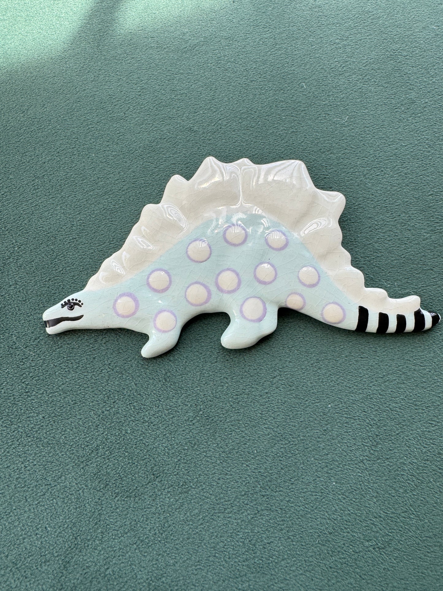 Vintage Ruby Z Ceramic Stegosaurus Brooch Signed Candace Loheed Large Dinosaur Pin
