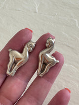 Estate Vintage Mexican Sterling Silver Llama Screwback Earrings Mexico Hallmarks