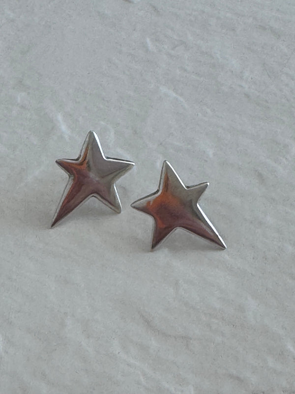 Vintage Sterling Silver Star Huggie Earrings - Dimensional Puffy Design