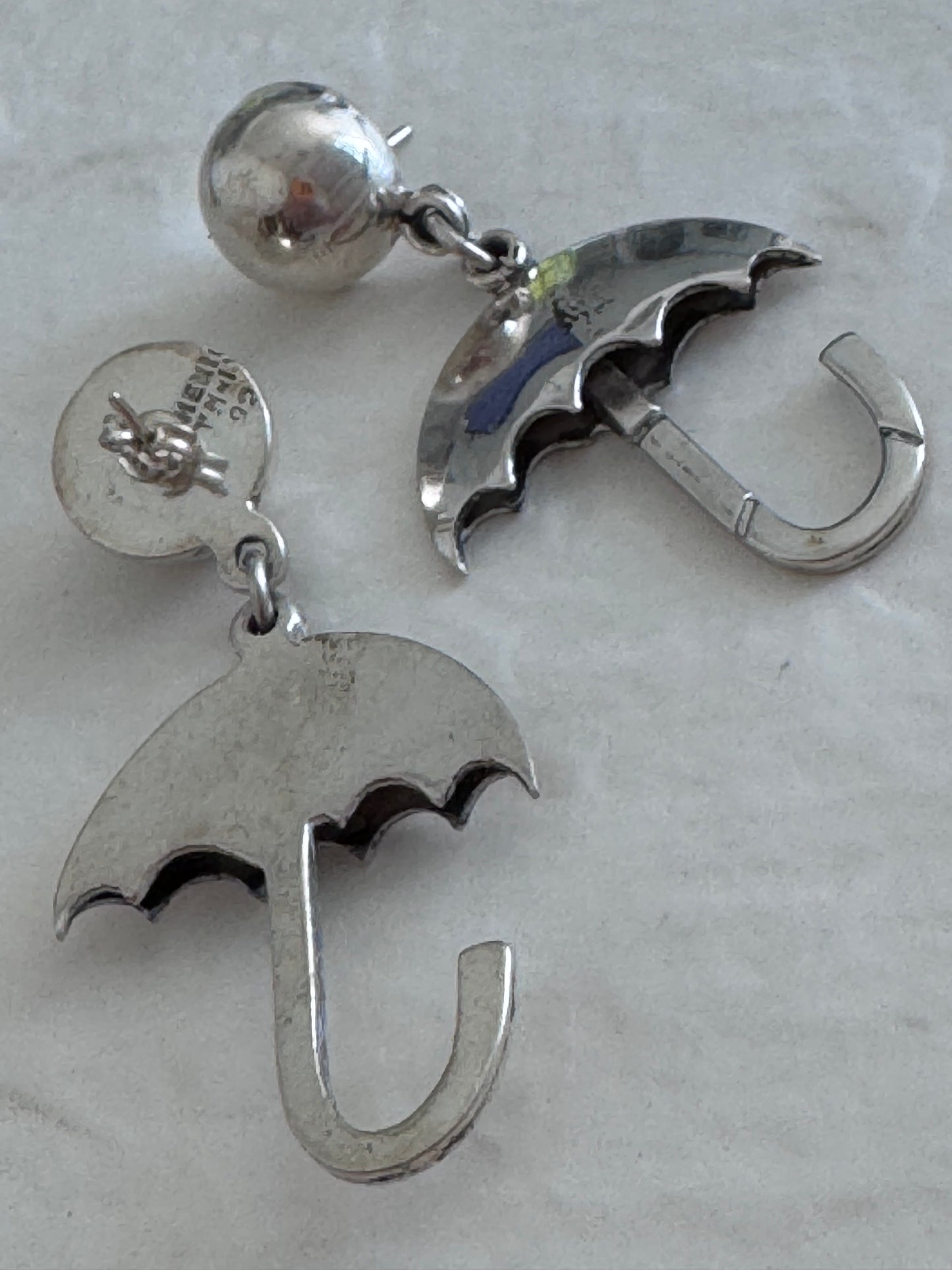 Estate Mexican Sterling Silver Umbrella Dangle Earrings Taxco Artist Signed 925