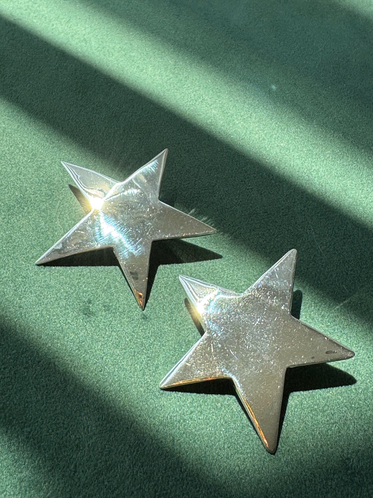 Vintage Taxco Mexico Sterling Silver Large Star Stud Earrings Statement Estate Jewelry