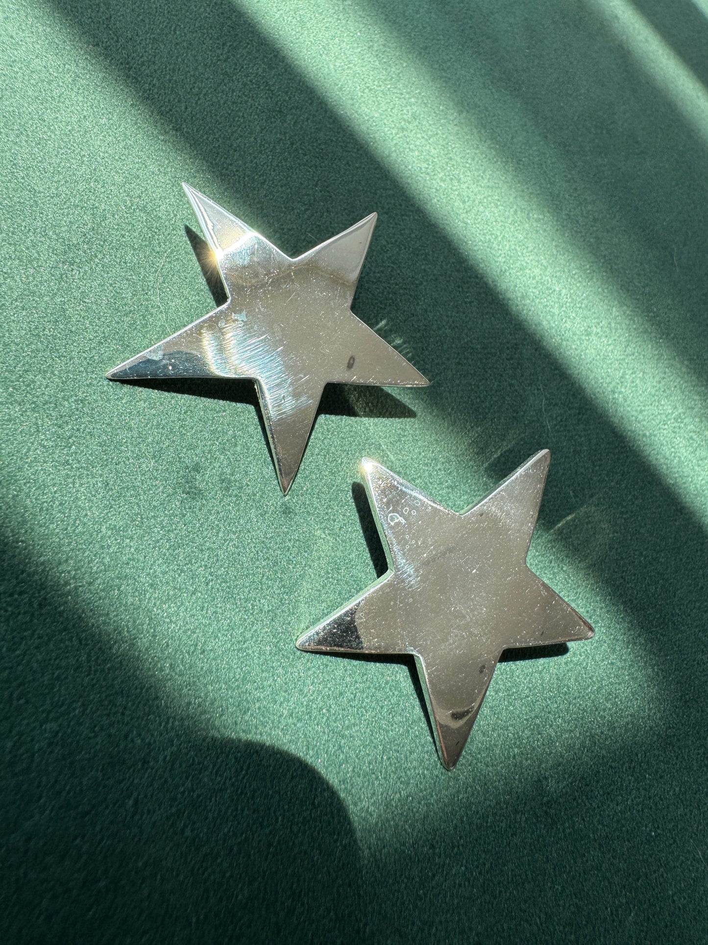 Vintage Taxco Mexico Sterling Silver Large Star Stud Earrings Statement Estate Jewelry