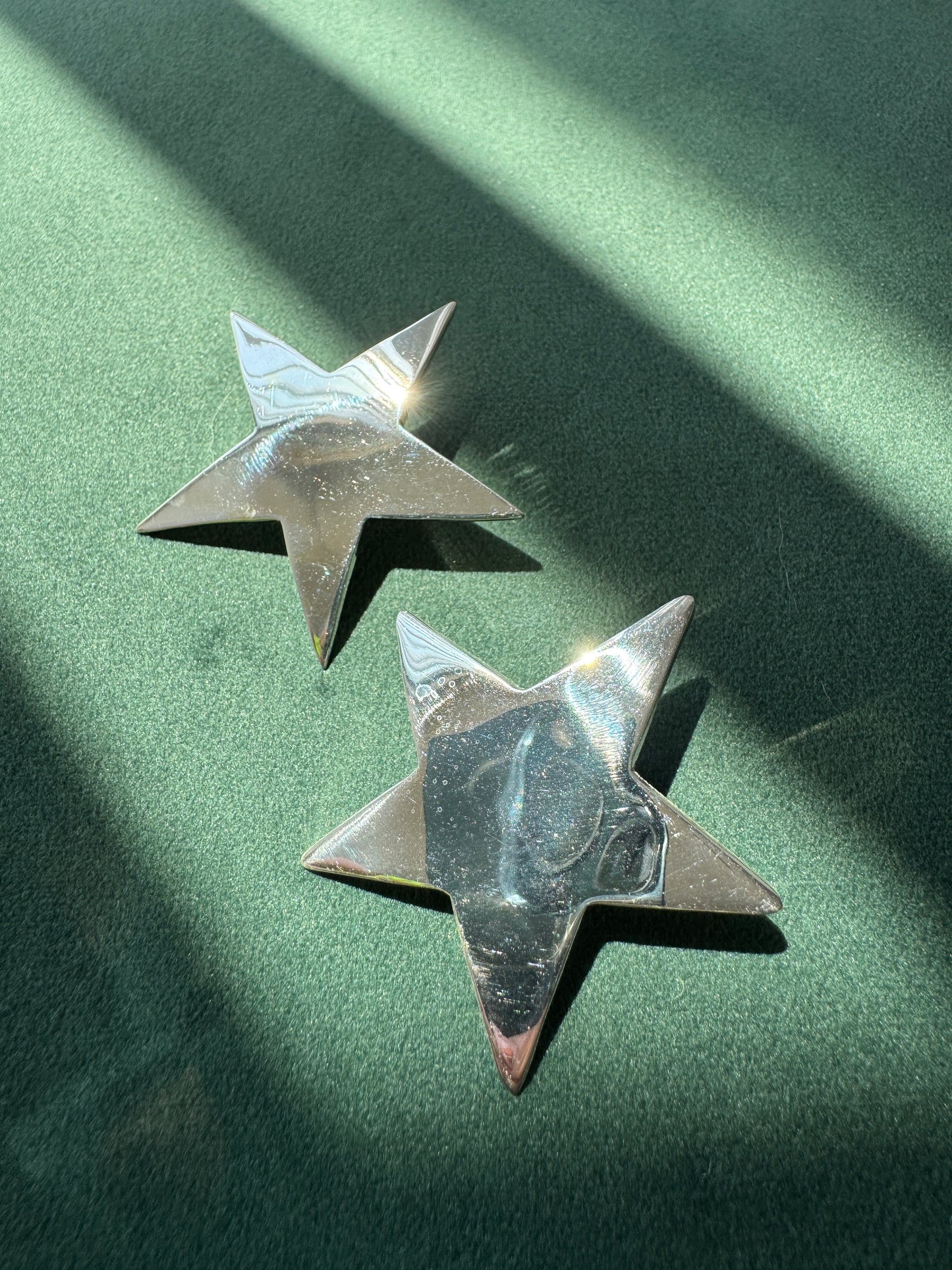 Vintage Taxco Mexico Sterling Silver Large Star Stud Earrings Statement Estate Jewelry