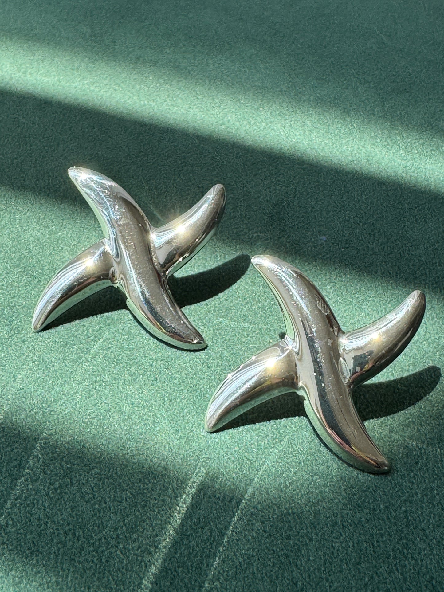 Vintage Sterling Silver Abstract Pinwheel Post Earrings Sculptural Modernist Design