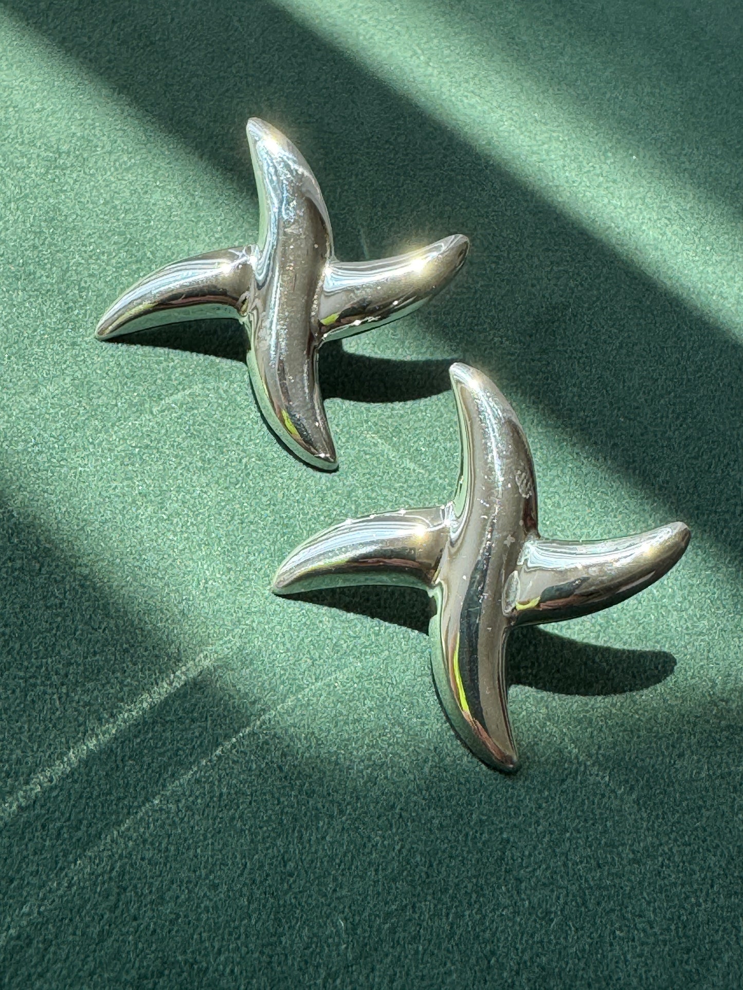 Vintage Sterling Silver Abstract Pinwheel Post Earrings Sculptural Modernist Design