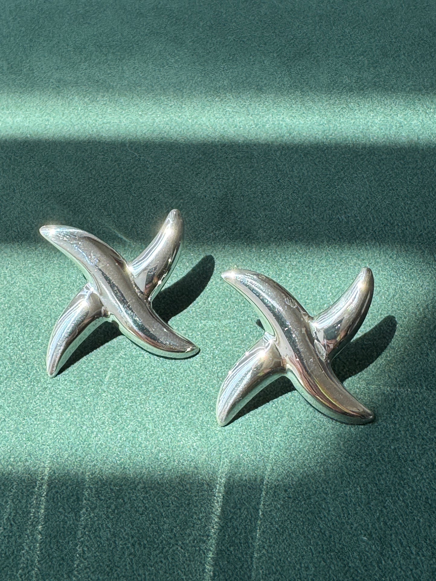 Vintage Sterling Silver Abstract Pinwheel Post Earrings Sculptural Modernist Design