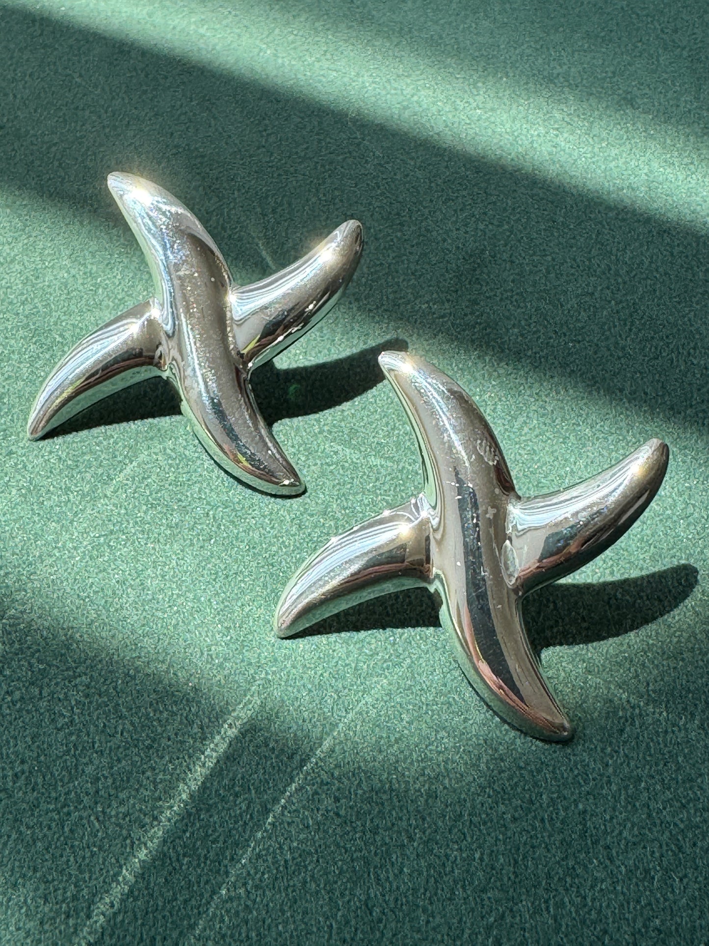 Vintage Sterling Silver Abstract Pinwheel Post Earrings Sculptural Modernist Design