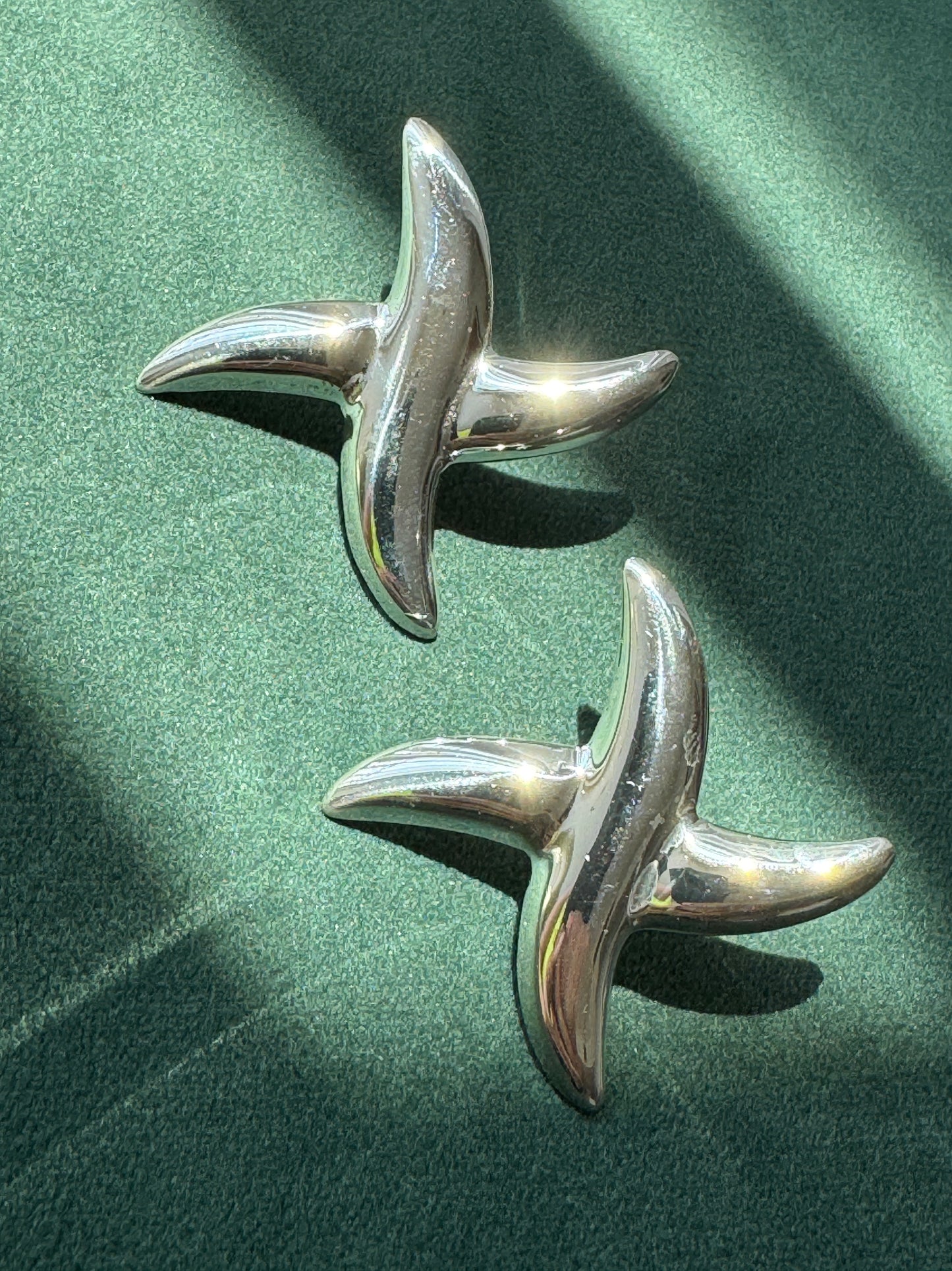 Vintage Sterling Silver Abstract Pinwheel Post Earrings Sculptural Modernist Design