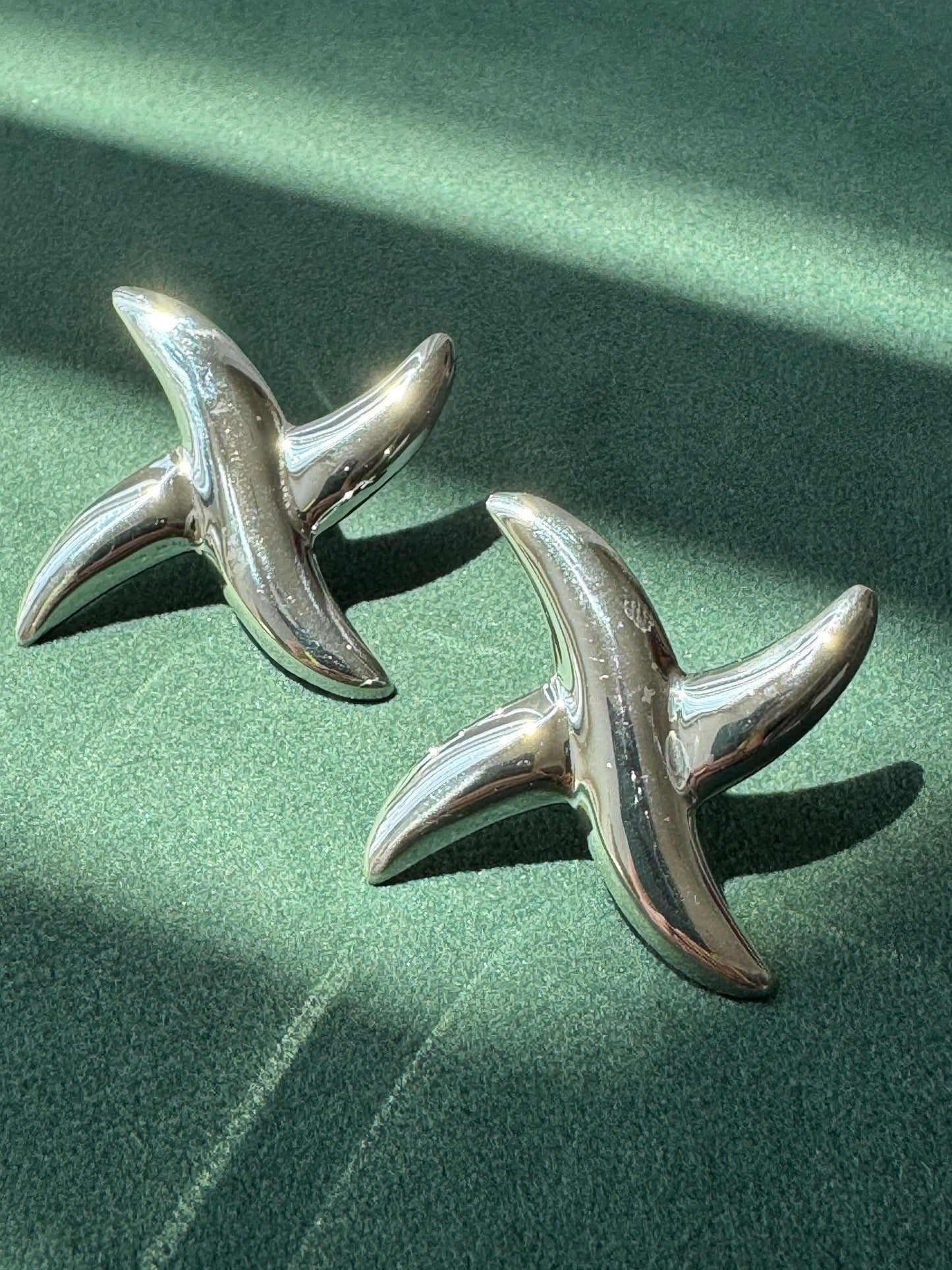Vintage Sterling Silver Abstract Pinwheel Post Earrings Sculptural Modernist Design
