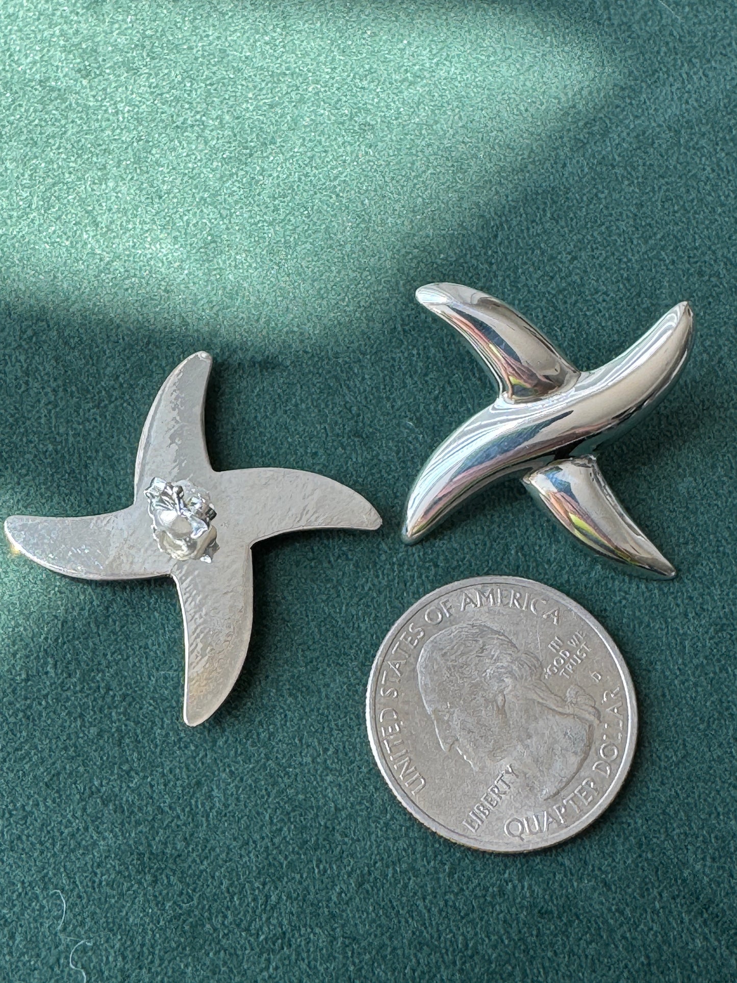Vintage Sterling Silver Abstract Pinwheel Post Earrings Sculptural Modernist Design