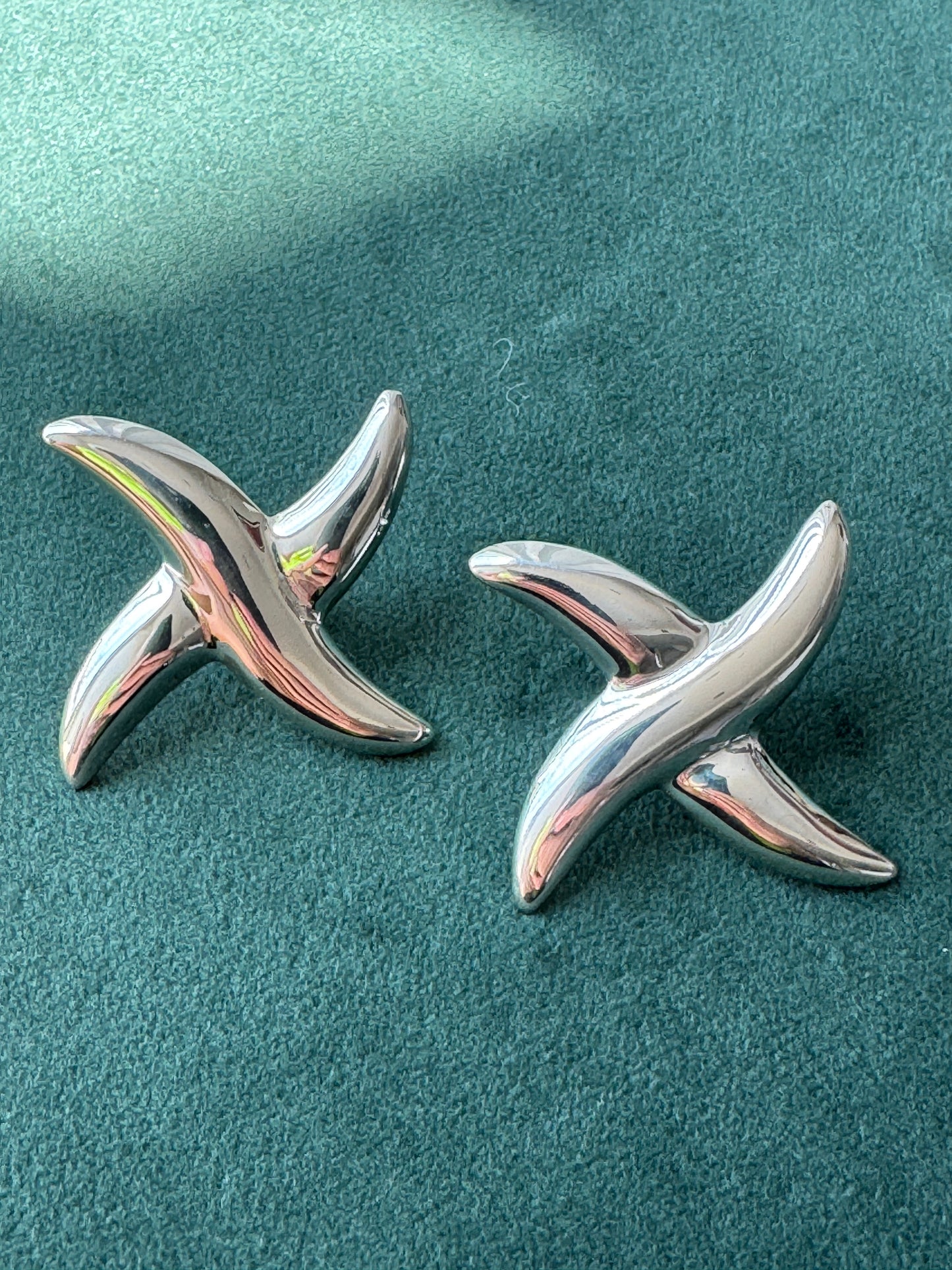 Vintage Sterling Silver Abstract Pinwheel Post Earrings Sculptural Modernist Design