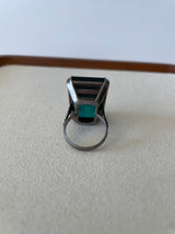 Vintage Green Glass and Sterling Cocktail Ring