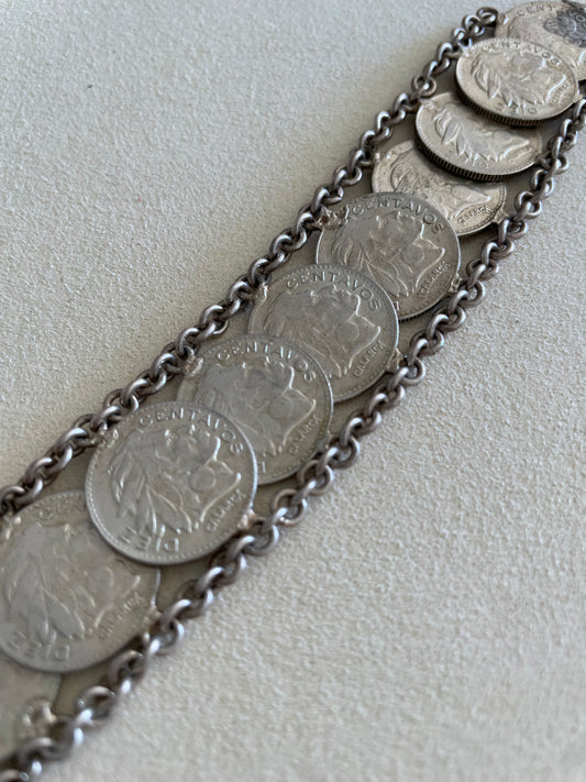 Estate Vintage Colombian Peso Silver Coin Bracelet .900 Silver Historical Currency Collectible Jewelry