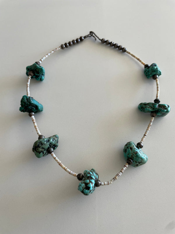 Large Turquoise Chunk and Heshi Bead Necklace Navajo