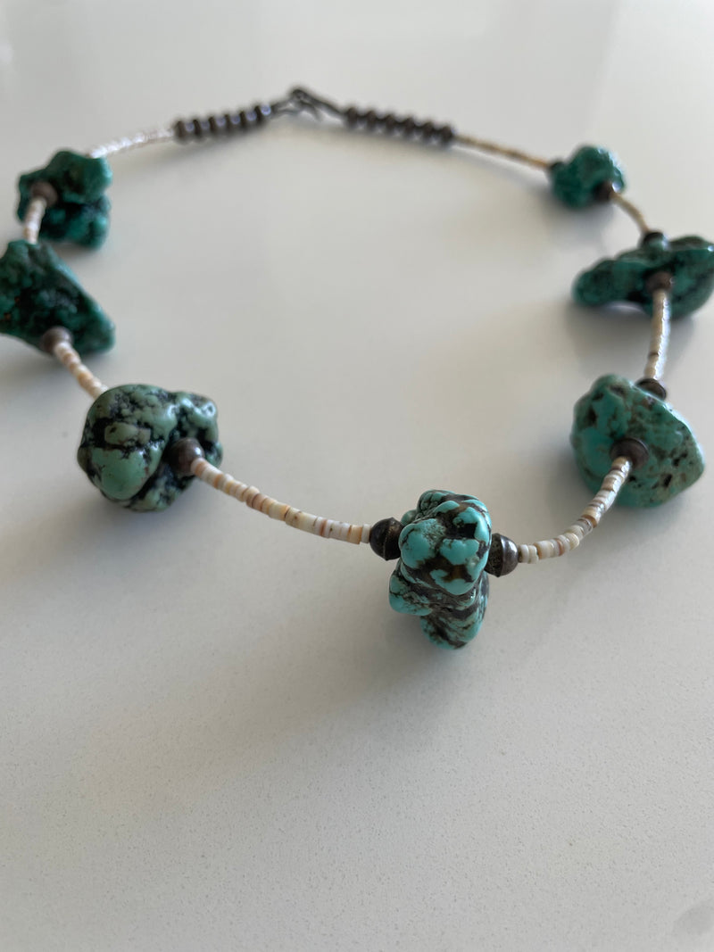 Large Turquoise Chunk and Heshi Bead Necklace Navajo