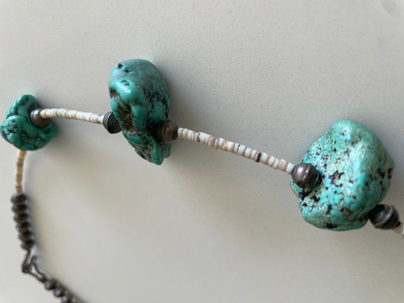 Large Turquoise Chunk and Heshi Bead Necklace Navajo