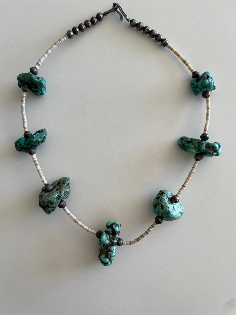 Large Turquoise Chunk and Heshi Bead Necklace Navajo