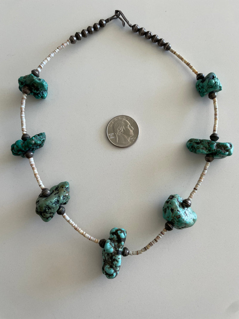 Large Turquoise Chunk and Heshi Bead Necklace Navajo