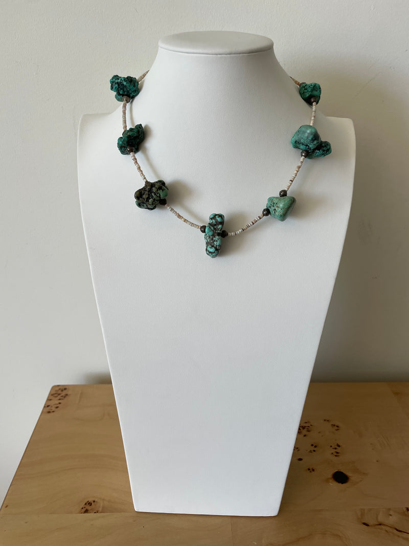 Large Turquoise Chunk and Heshi Bead Necklace Navajo