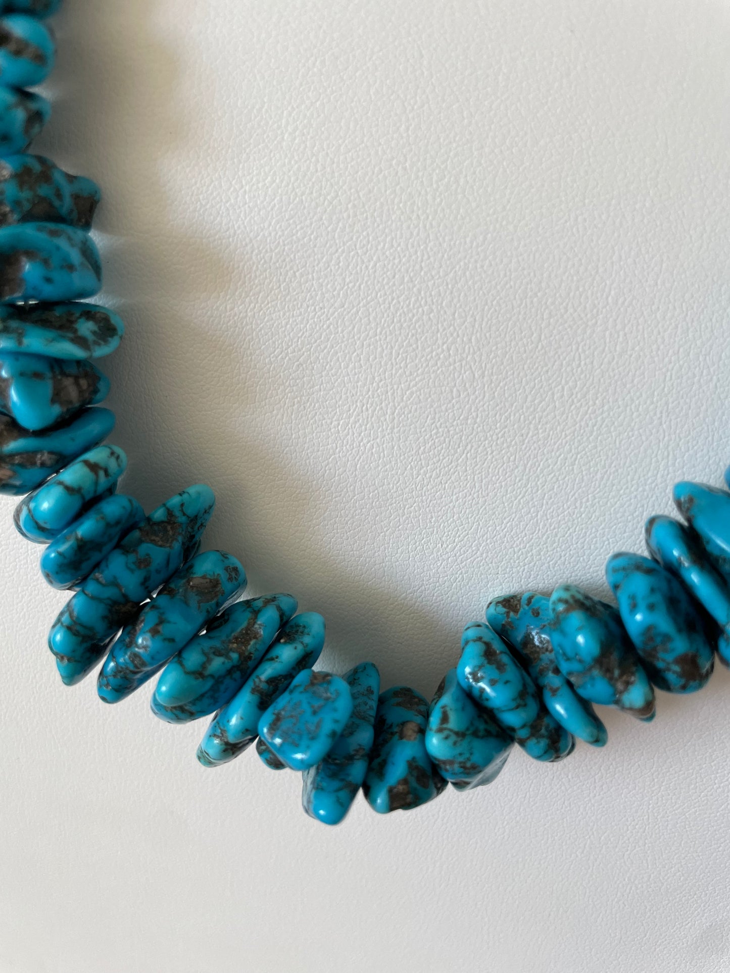 Turquoise Stone and Silver Bench Bead Necklace Navajo