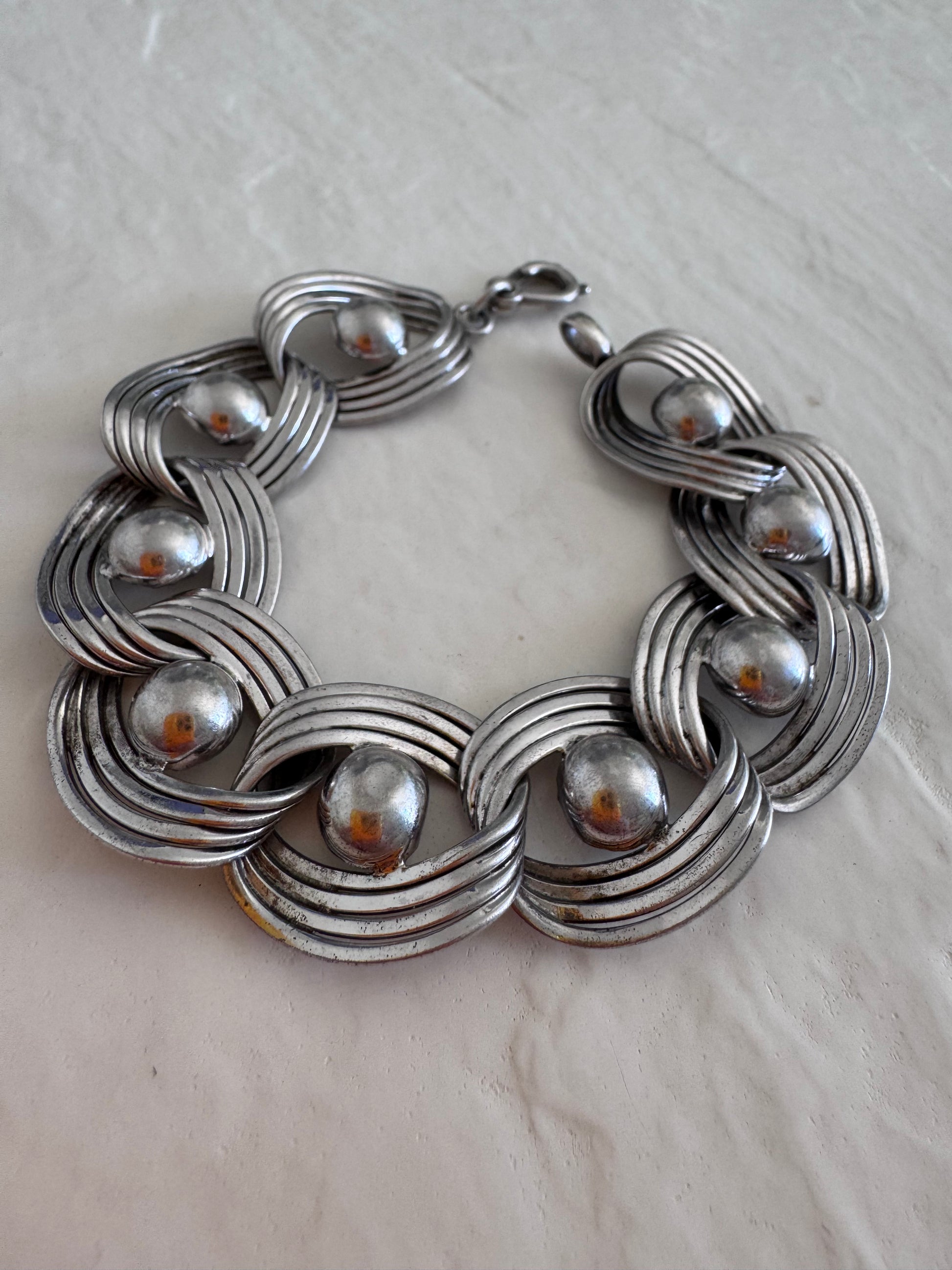Estate vintage 1950s Harry S Bick sterling silver modernist geometric link bracelet mid-century designer jewelry