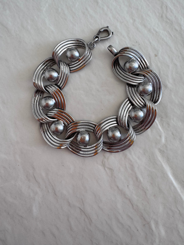 Estate vintage 1950s Harry S Bick sterling silver modernist geometric link bracelet mid-century designer jewelry
