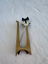Vintage Mexican Metales modernist cat brooch with geometric design and Hecho En Mexico hallmarks, approximately 2 1/8 inches