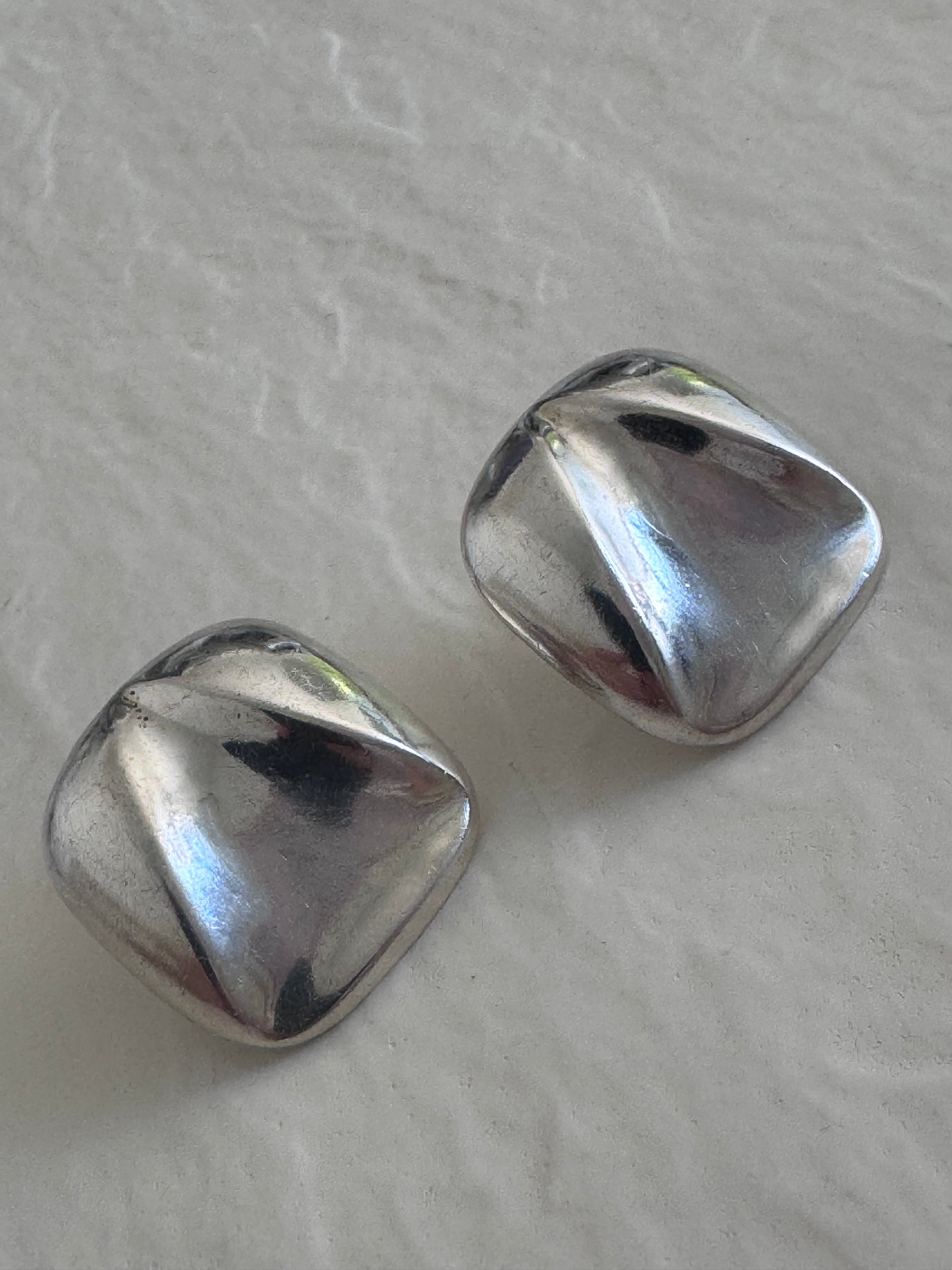 Estate vintage 1980s sterling silver puffy abstract geometric post earrings sculptural post-modern design
