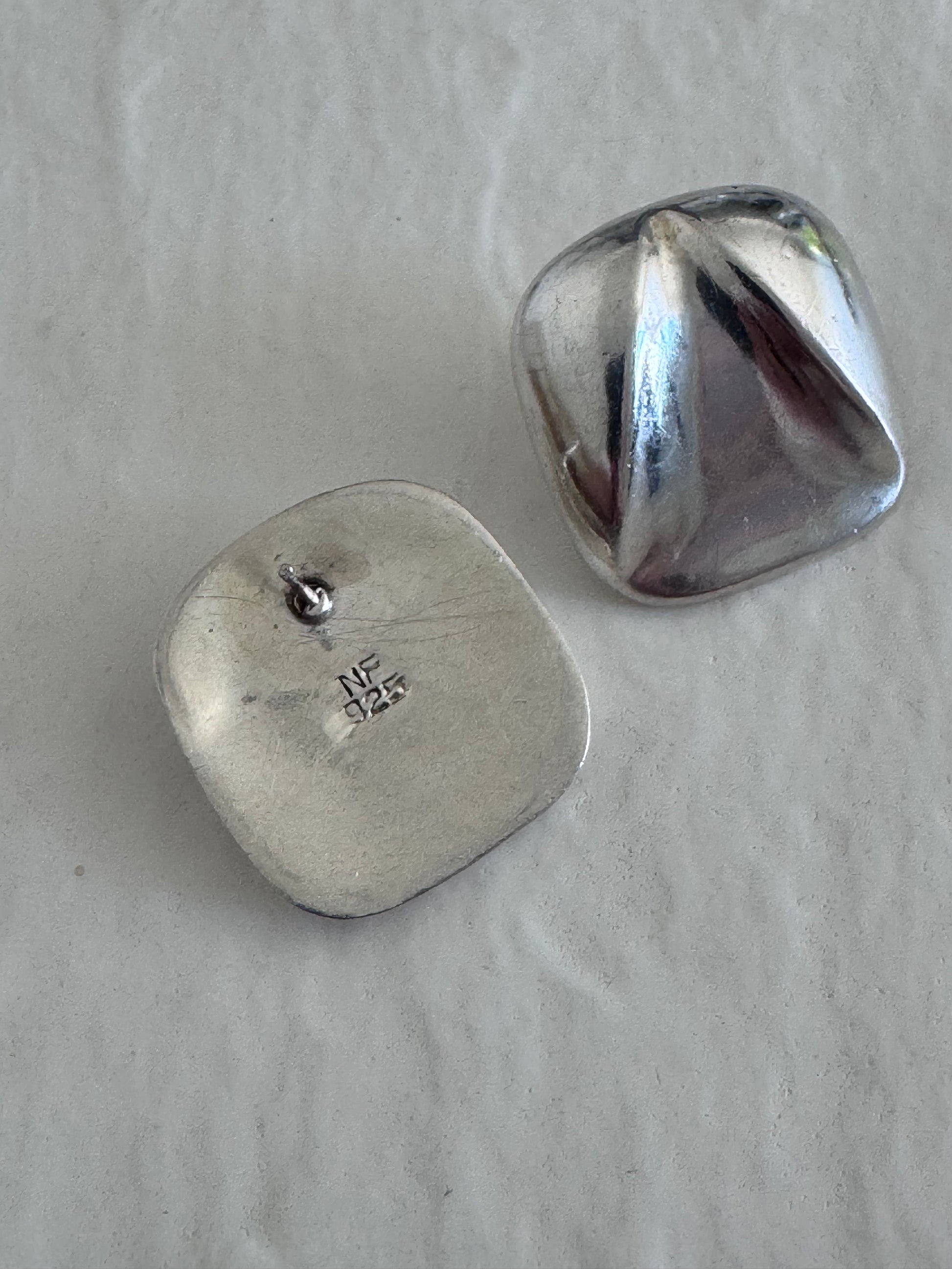 Estate vintage 1980s sterling silver puffy abstract geometric post earrings sculptural post-modern design