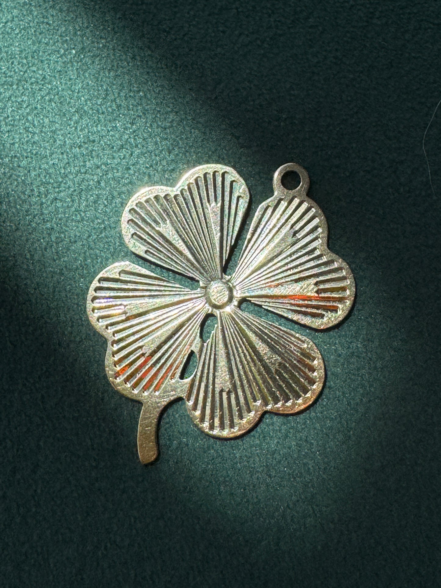 Vintage 1950s 1960s 14K Gold Engine Turned Four Leaf Clover Pendant JTC Estate Jewelry