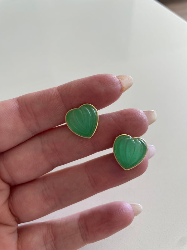 Estate Jade 14k Heart Stud Earrings