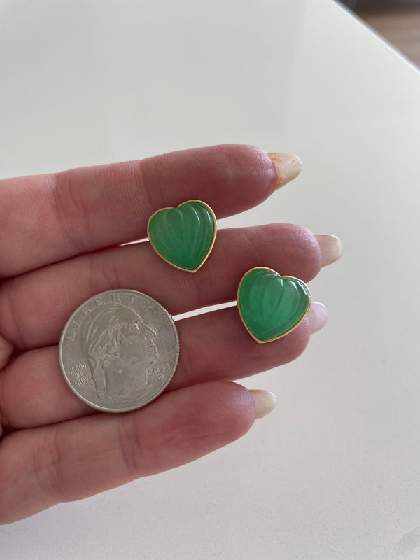 Estate Jade 14k Heart Stud Earrings