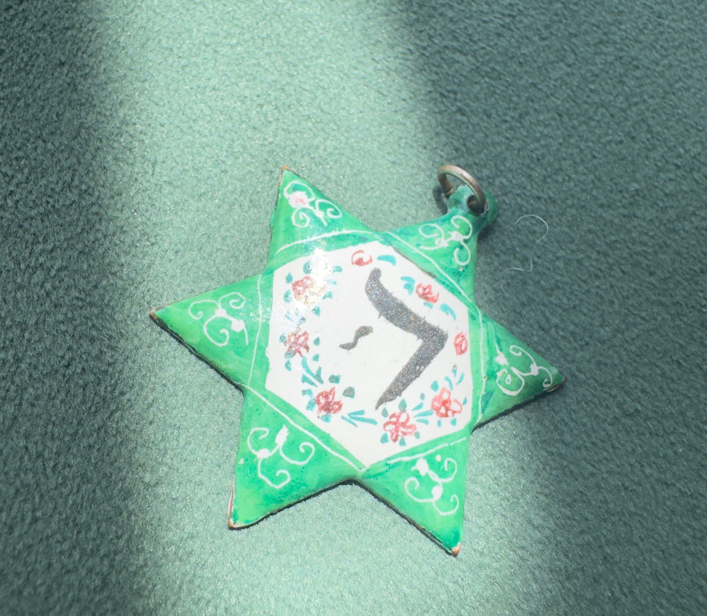 Vintage Copper Hand Painted Enamel Star of David Pendant Chai Judaica Estate Jewelry