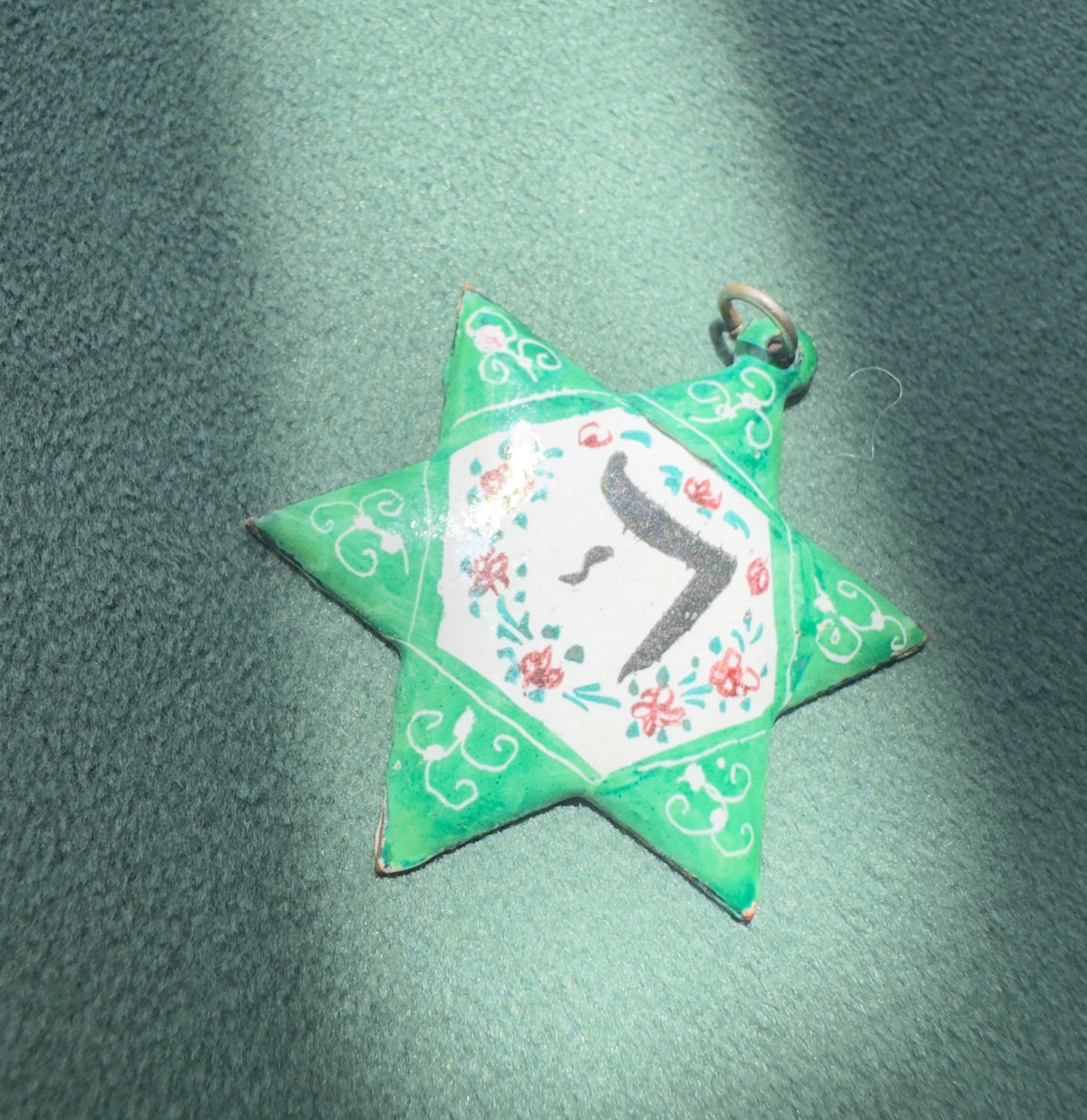 Vintage Copper Hand Painted Enamel Star of David Pendant Chai Judaica Estate Jewelry