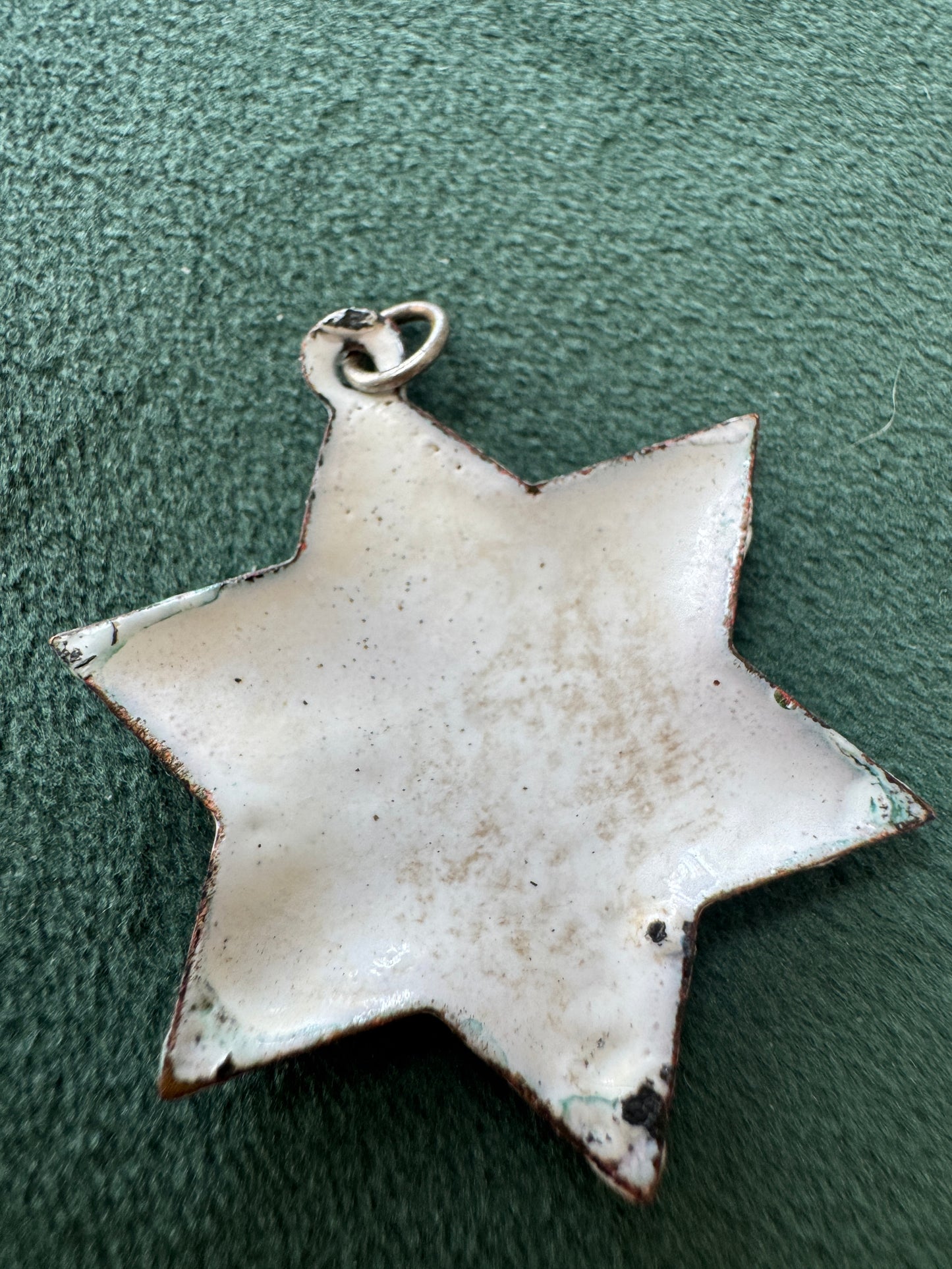 Vintage Copper Hand Painted Enamel Star of David Pendant Chai Judaica Estate Jewelry
