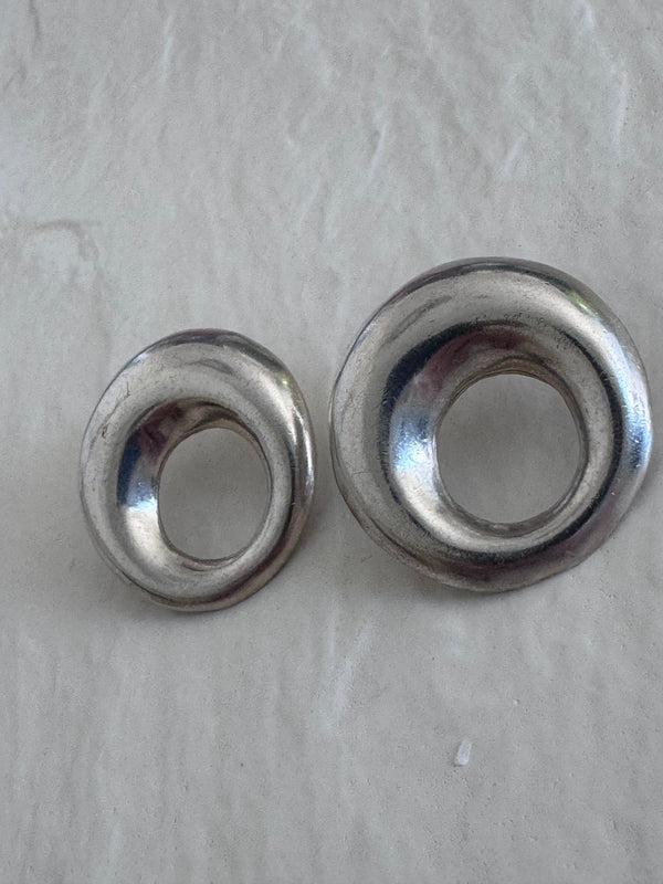 Estate Vintage Naldo Sterling Silver Modernist Donut Circle Stud Earrings Signed 925