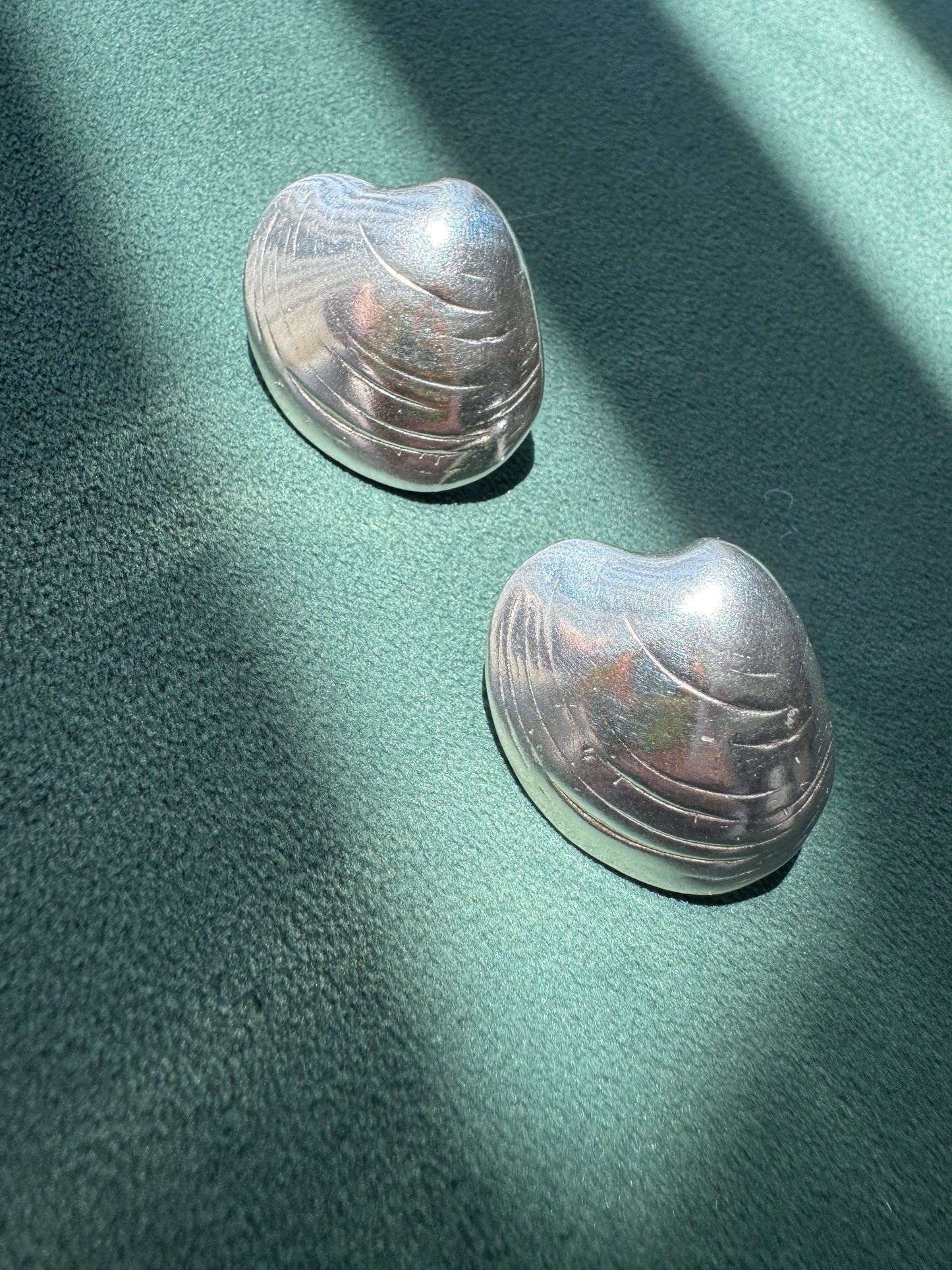 Vintage Sterling Silver Large Clam Shell Post Earrings Sculptural Modernist Design