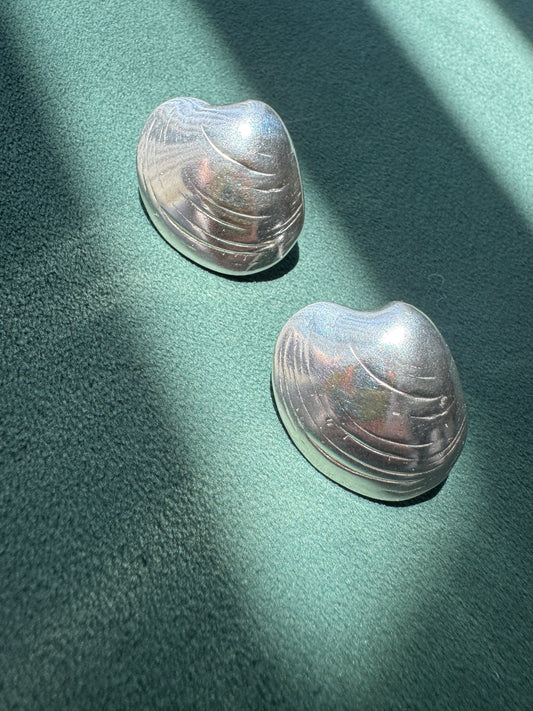 Vintage Sterling Silver Large Clam Shell Post Earrings Sculptural Modernist Design